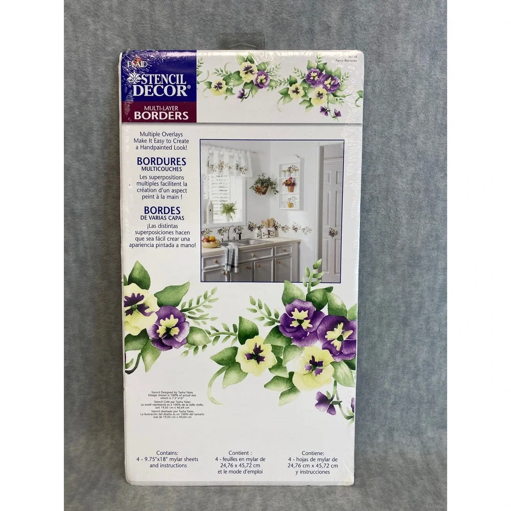 Plaid Stencil Decor Multi Layer Border Stencil Pansy Blossoms 4‎ Sheets